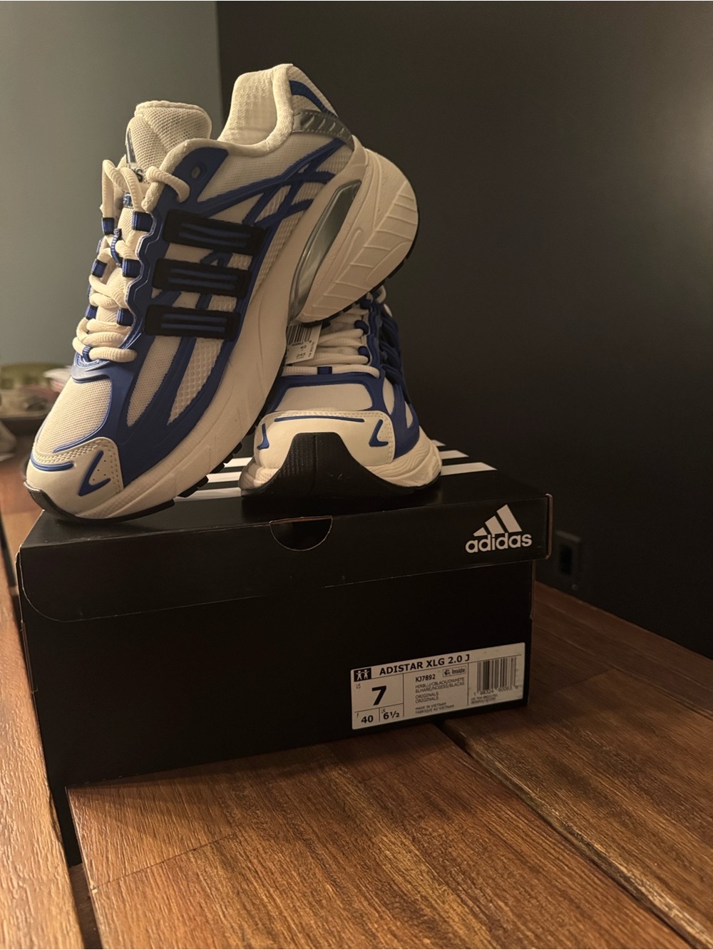 adidas Women’s Adistar XLG 2.0 J White and Blue Sneakers